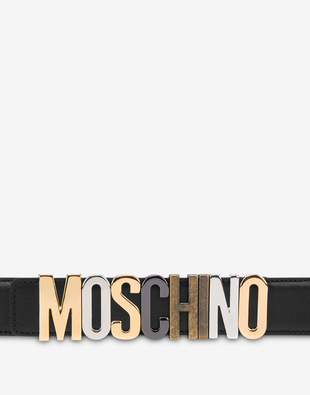 Mixed Lettering Logo calfskin belt Black Moschino 1