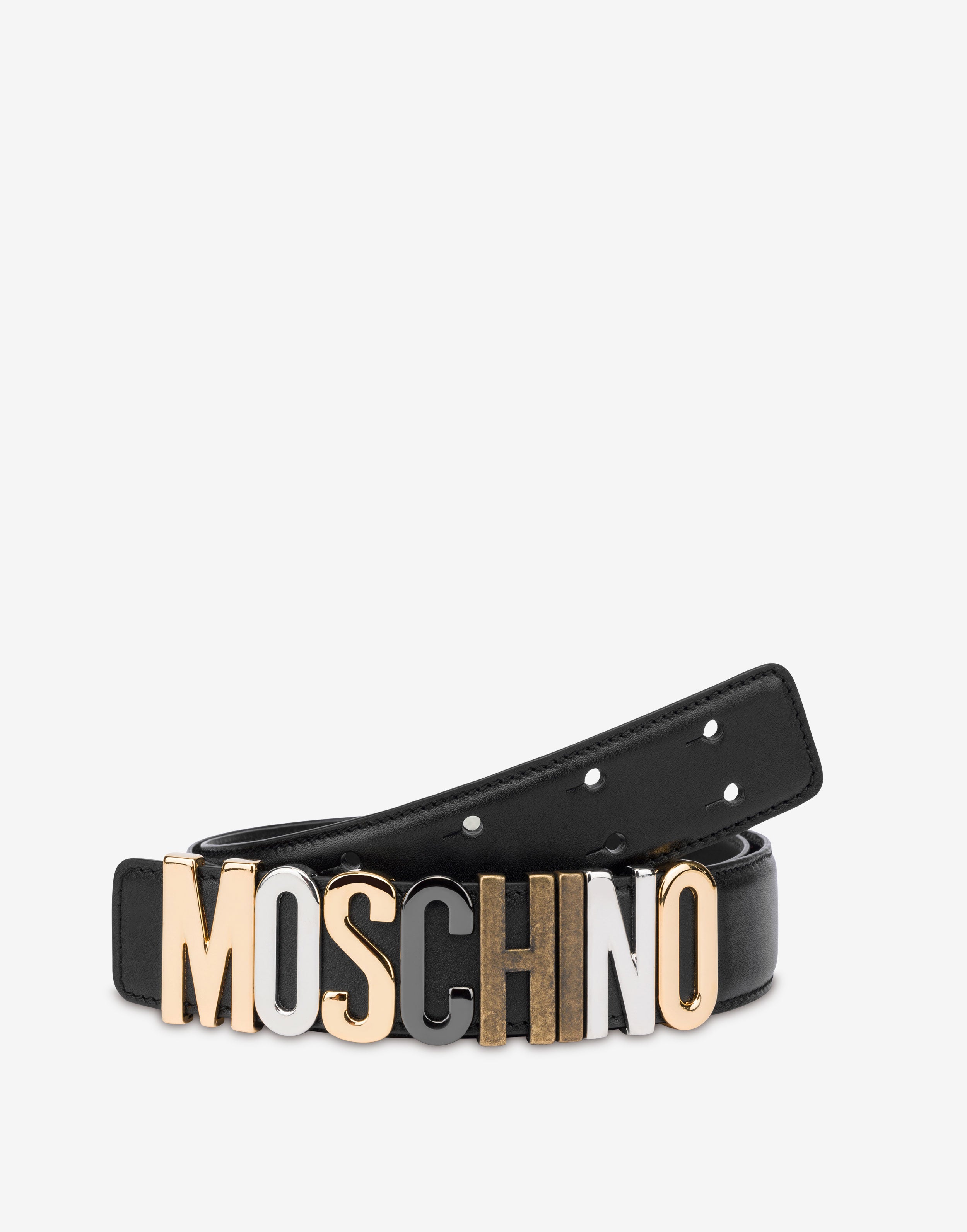 Mixed Lettering Logo calfskin belt | Moschino