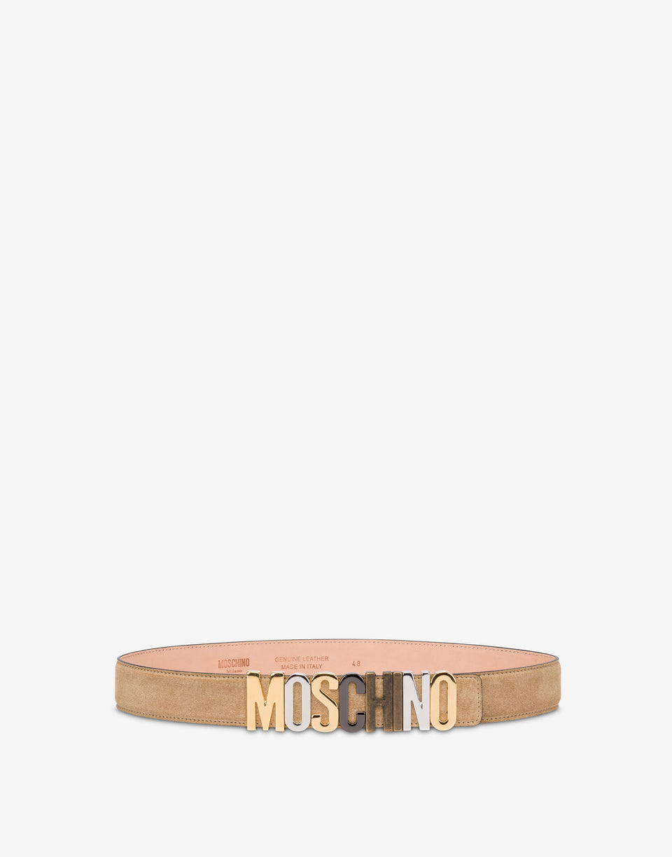 Mixed Lettering Logo calfskin belt Beige Moschino 0