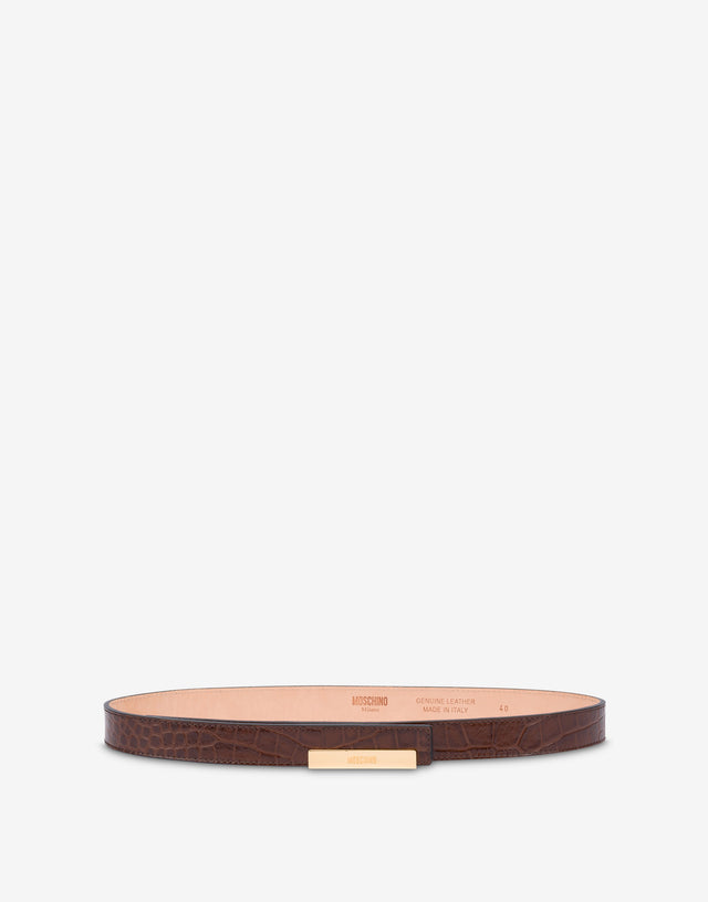Metal Plaque calfskin belt Dark brown Moschino 0