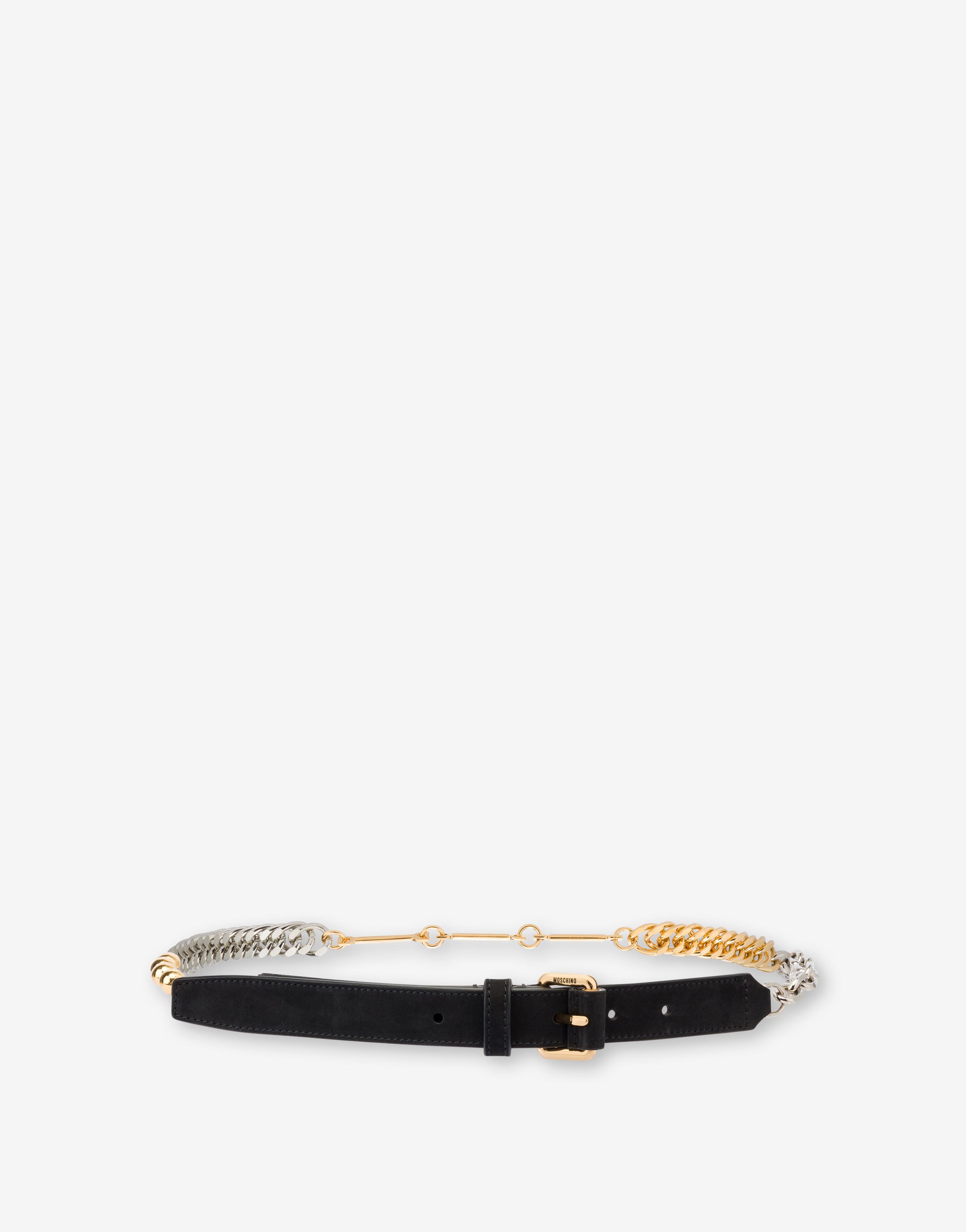 Calfskin belt with chains