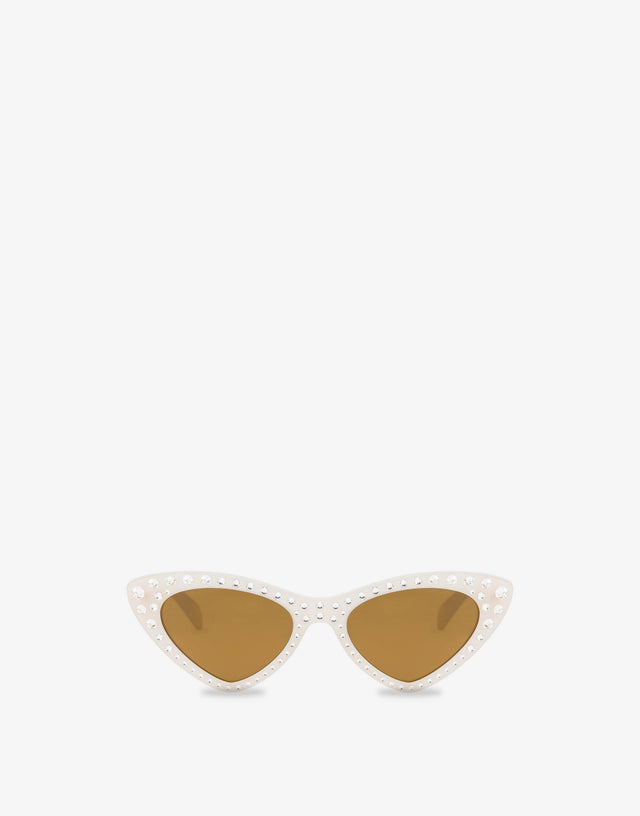 Occhiali da sole cat eye con strass Avorio Moschino 0