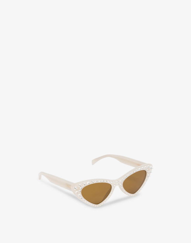 Occhiali da sole cat eye con strass Avorio Moschino 1