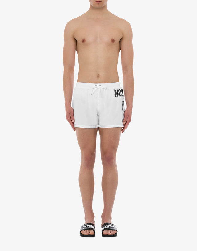 Strandboxershorts Double Question Mark Weiß Moschino 1