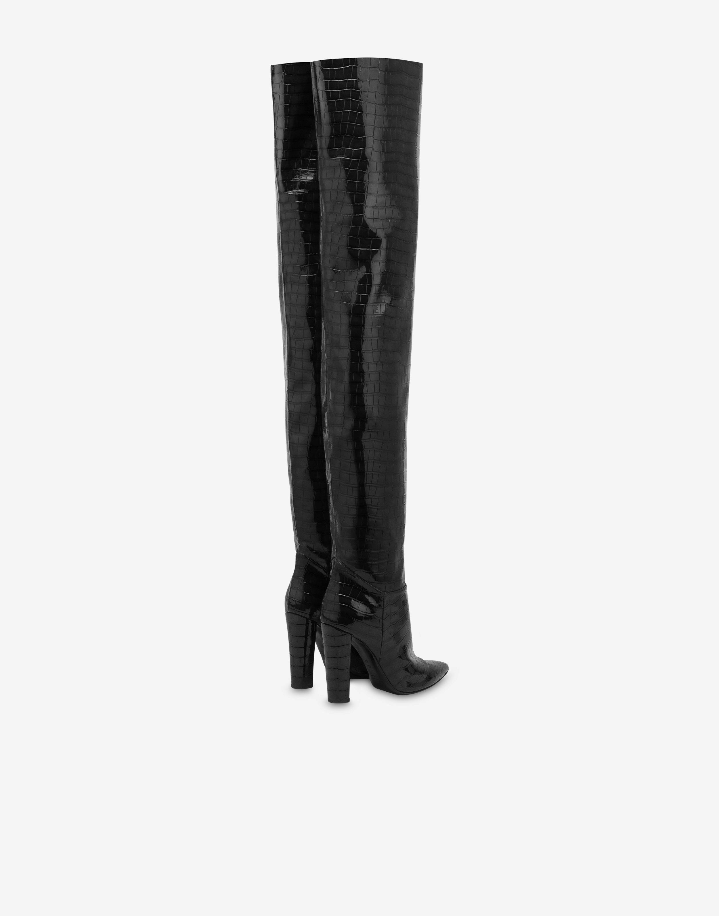 Over-the-knee boots with crocodile print