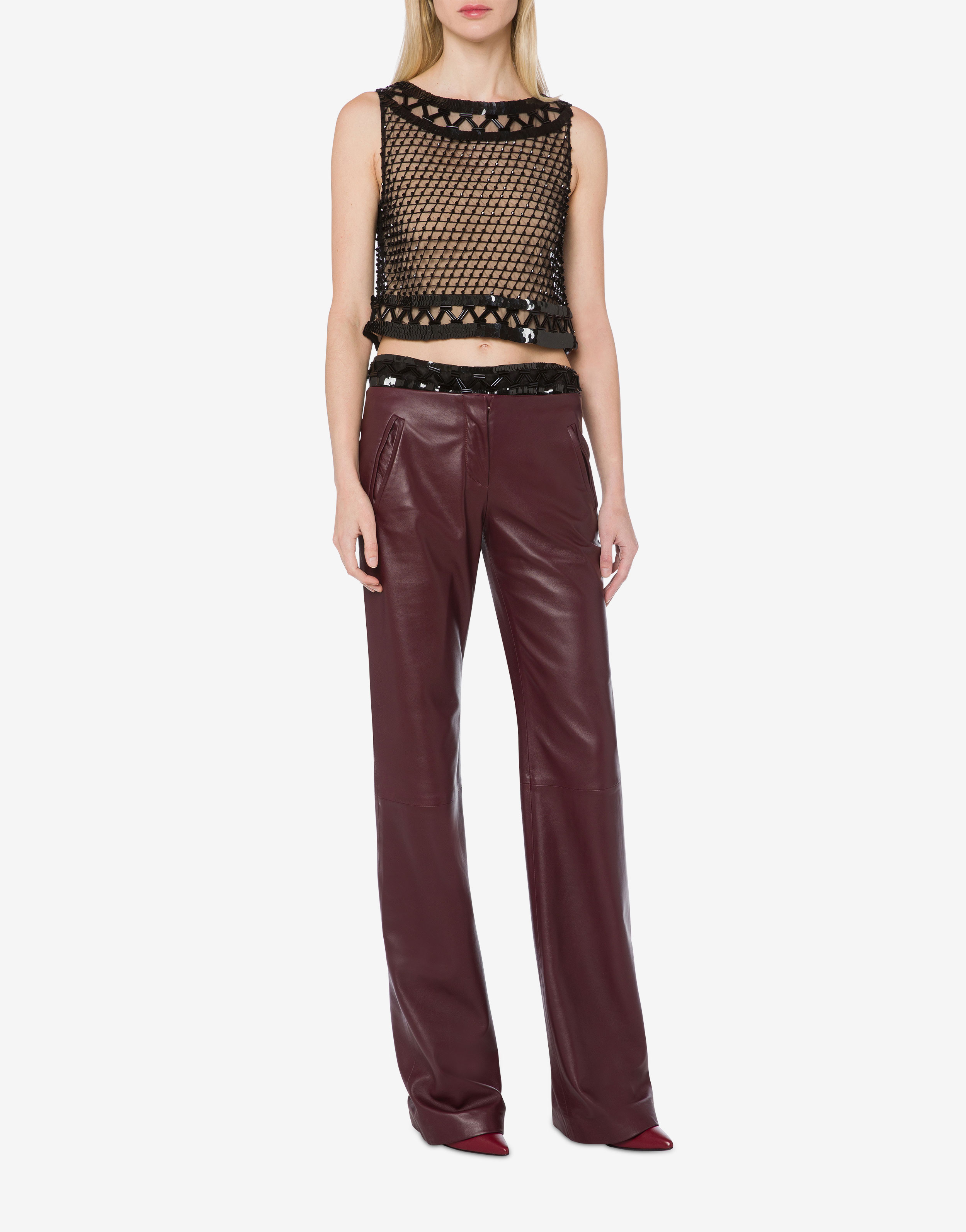 Nappa leather flared trousers