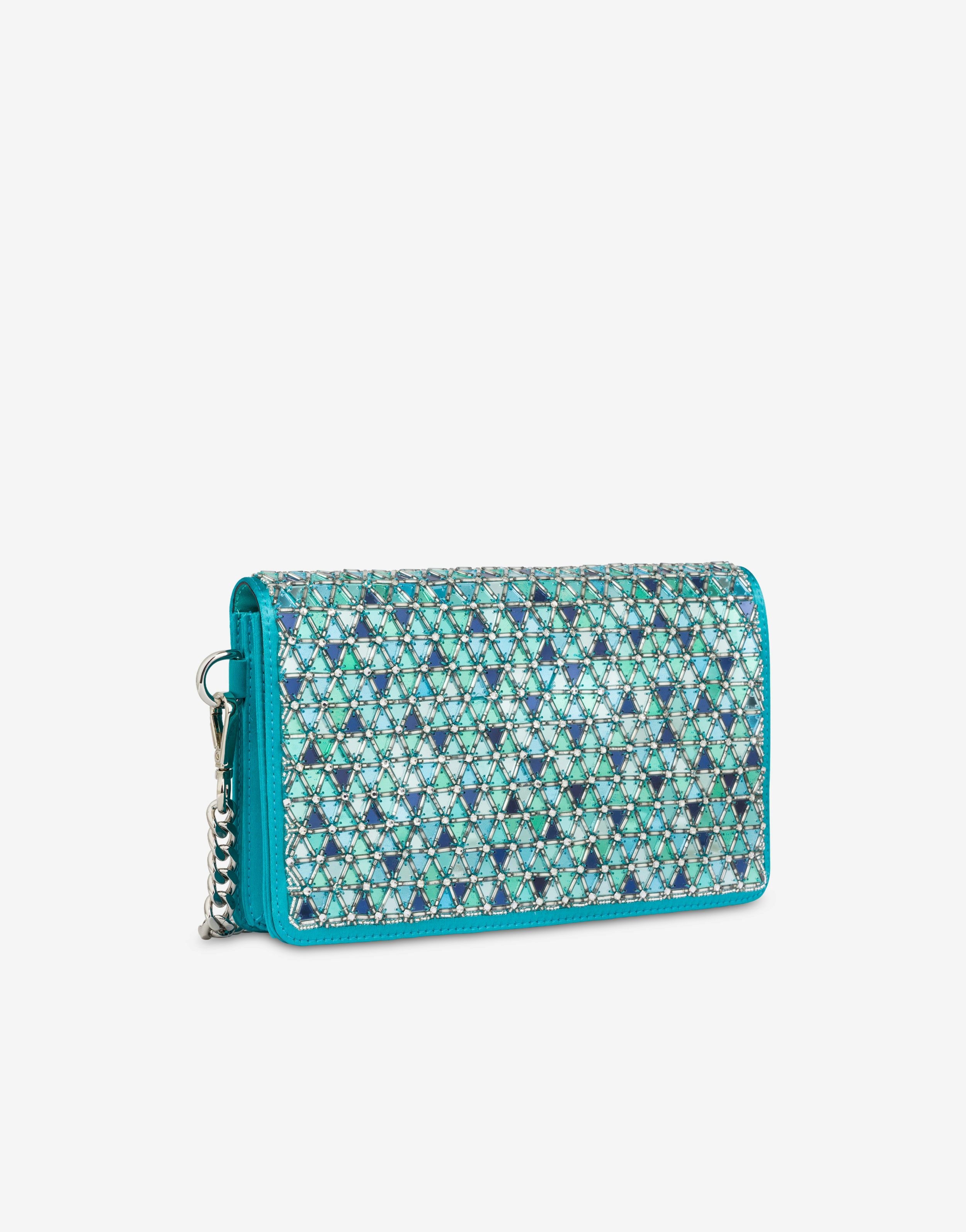 Satin clutch with mosaic embroidery