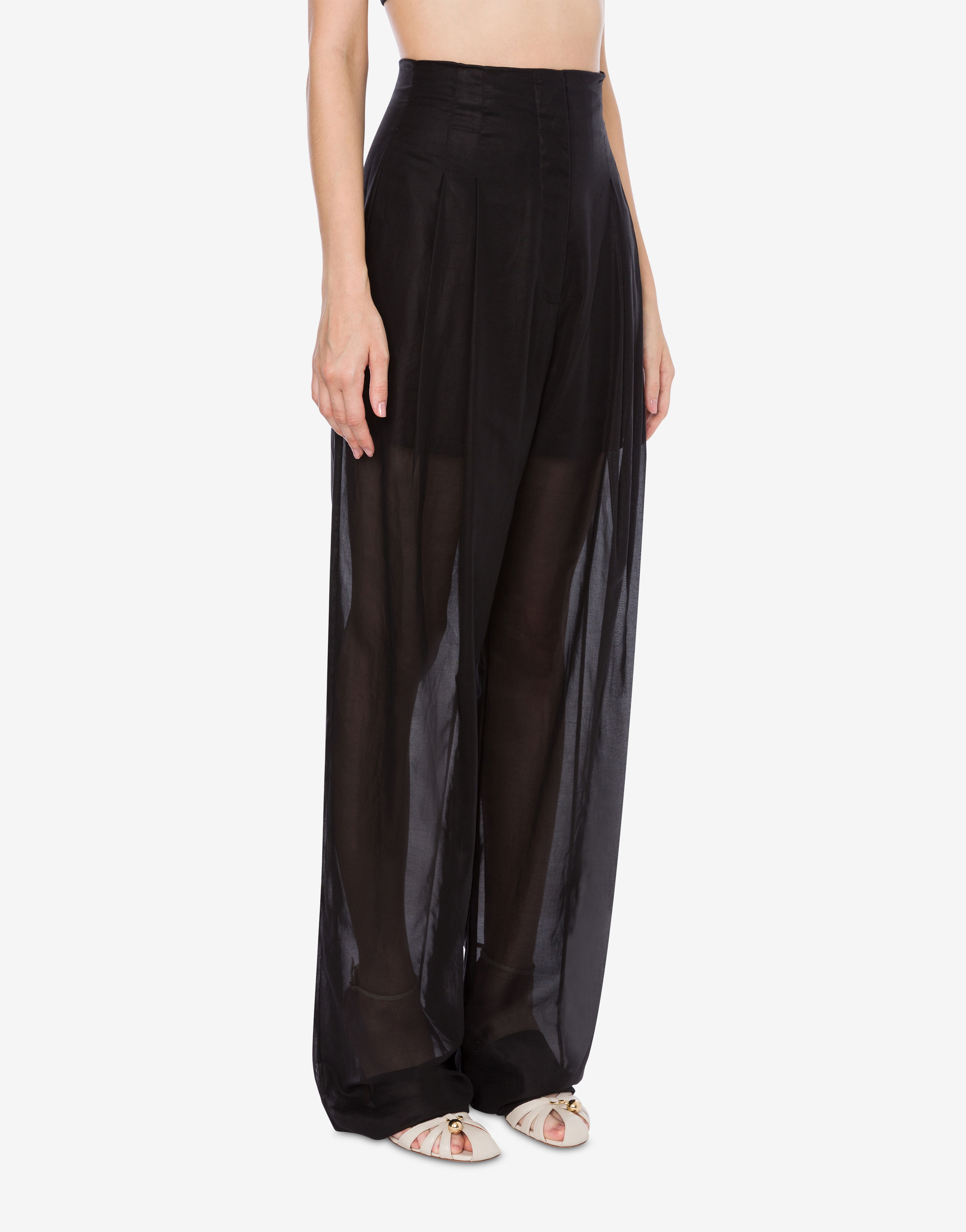Wide wool voile trousers