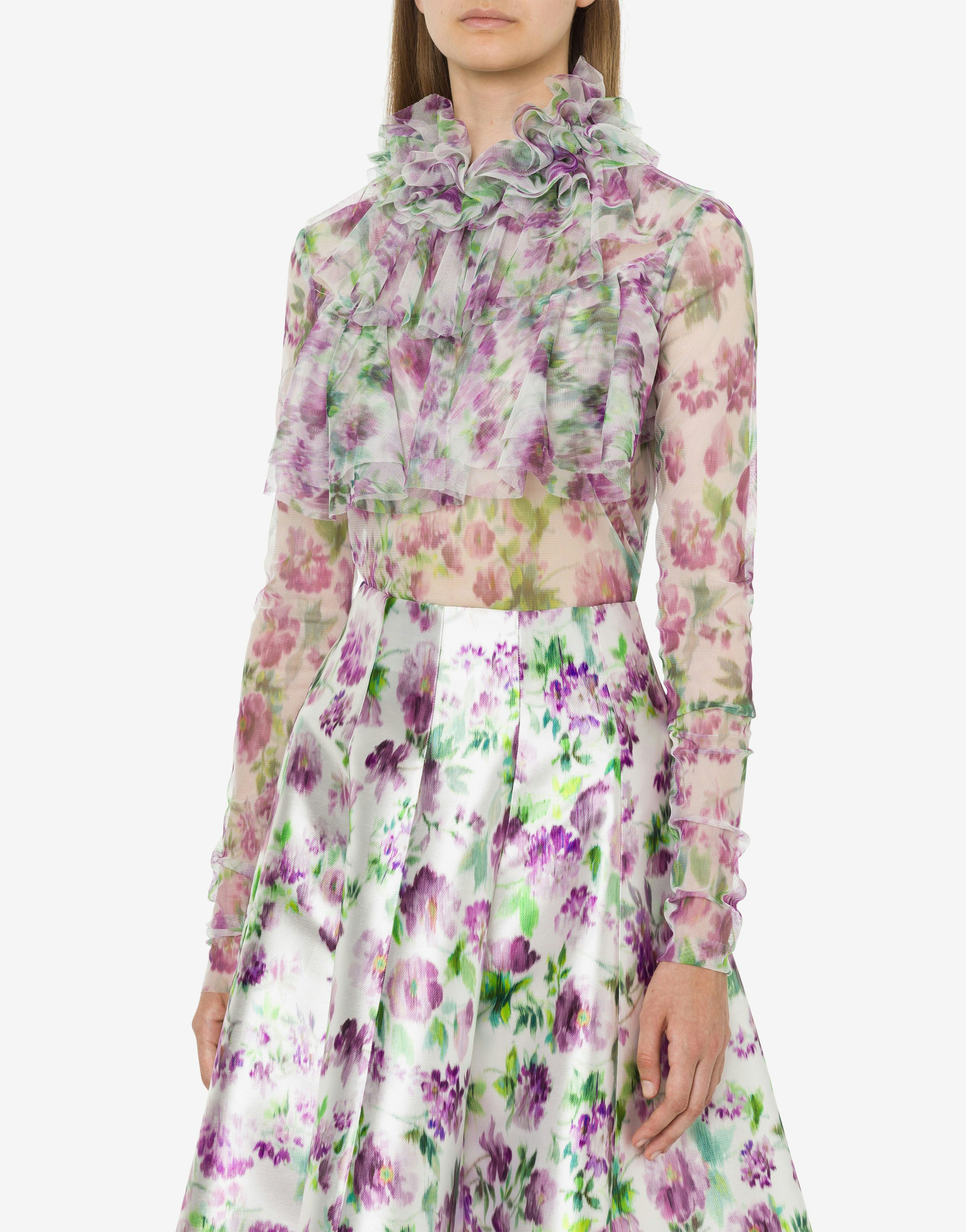 Tulle blouse with floral print