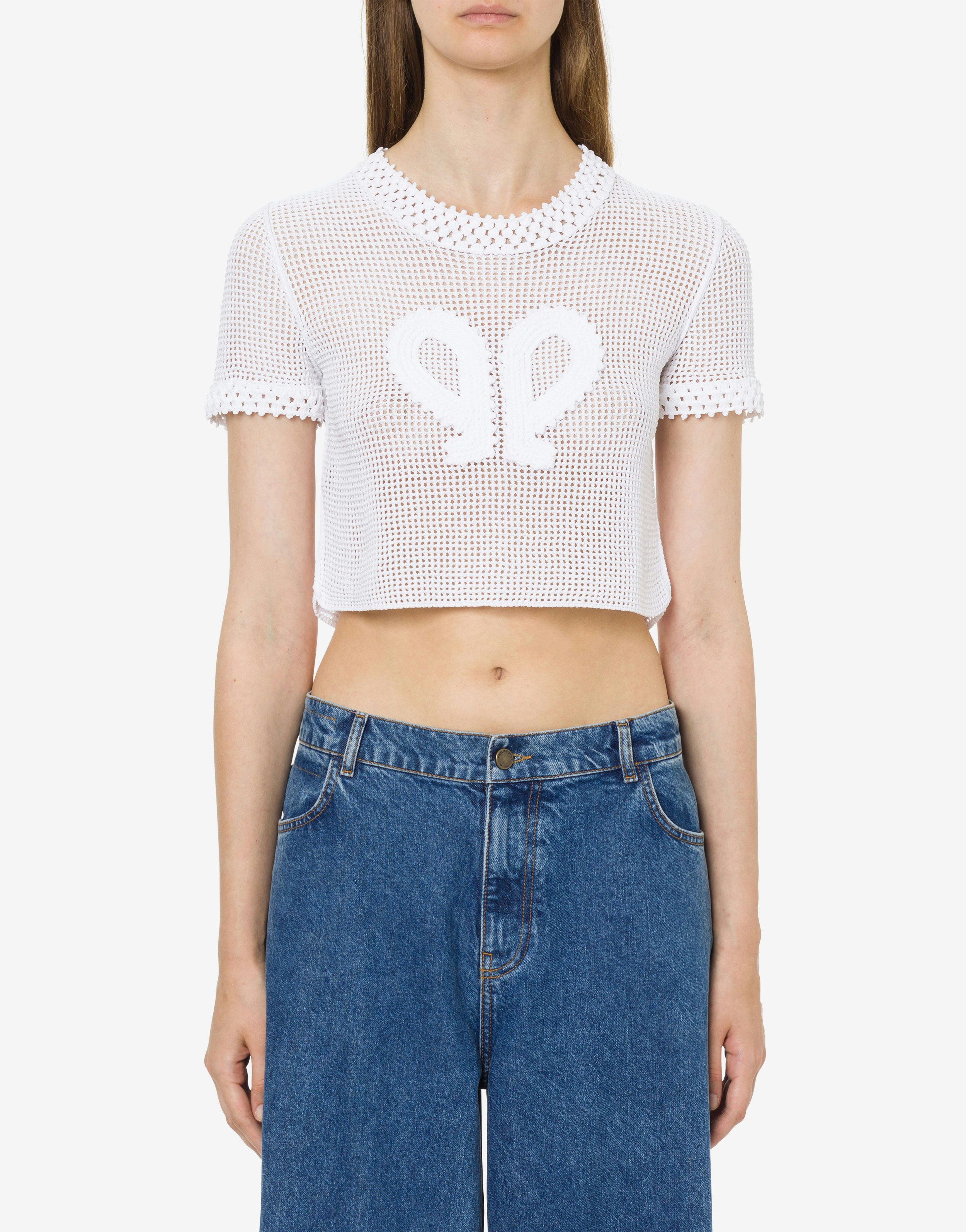 Cropped-Pullover aus Stretch-Mesh Doppel-P