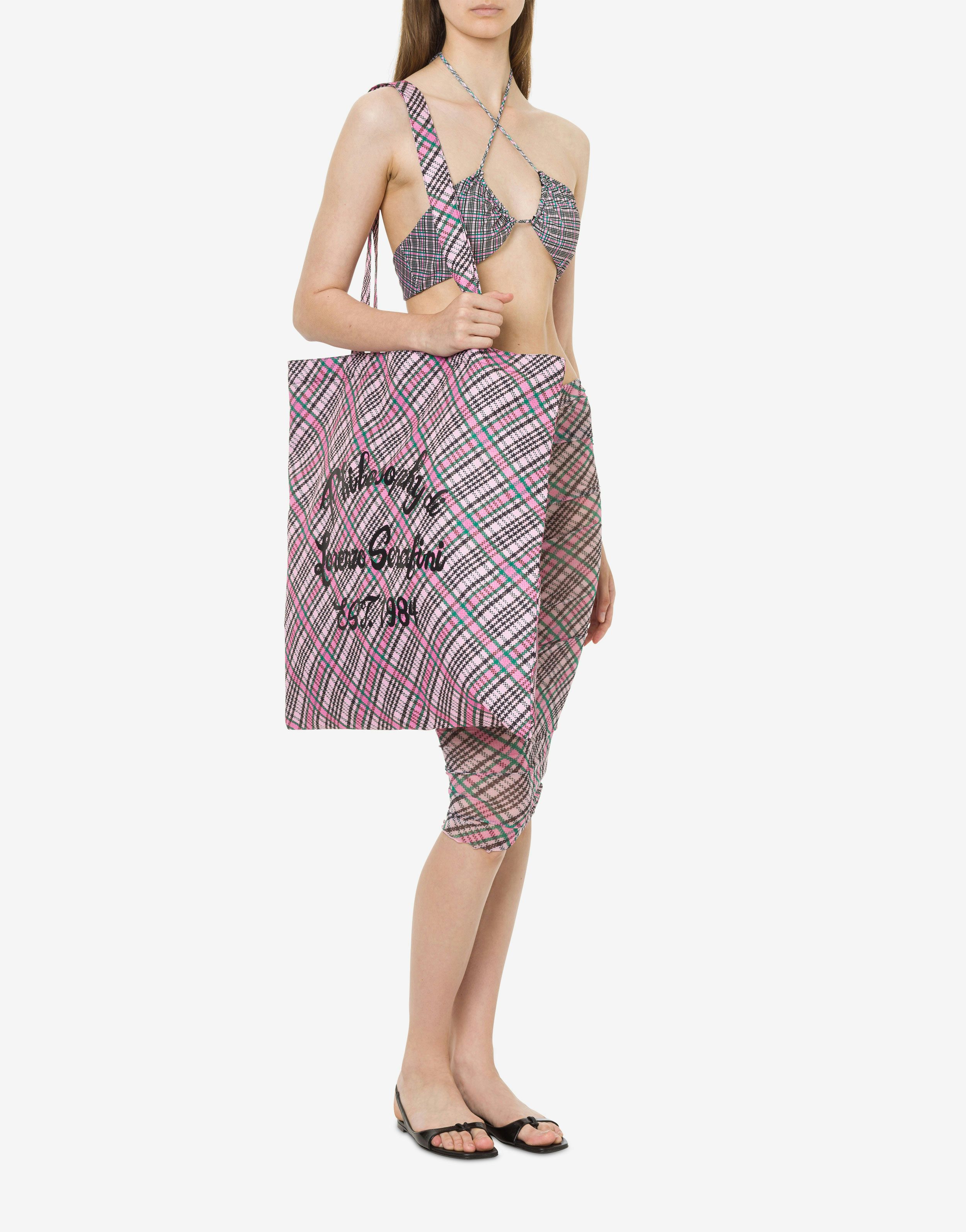 Beachwear tote bag with Check print