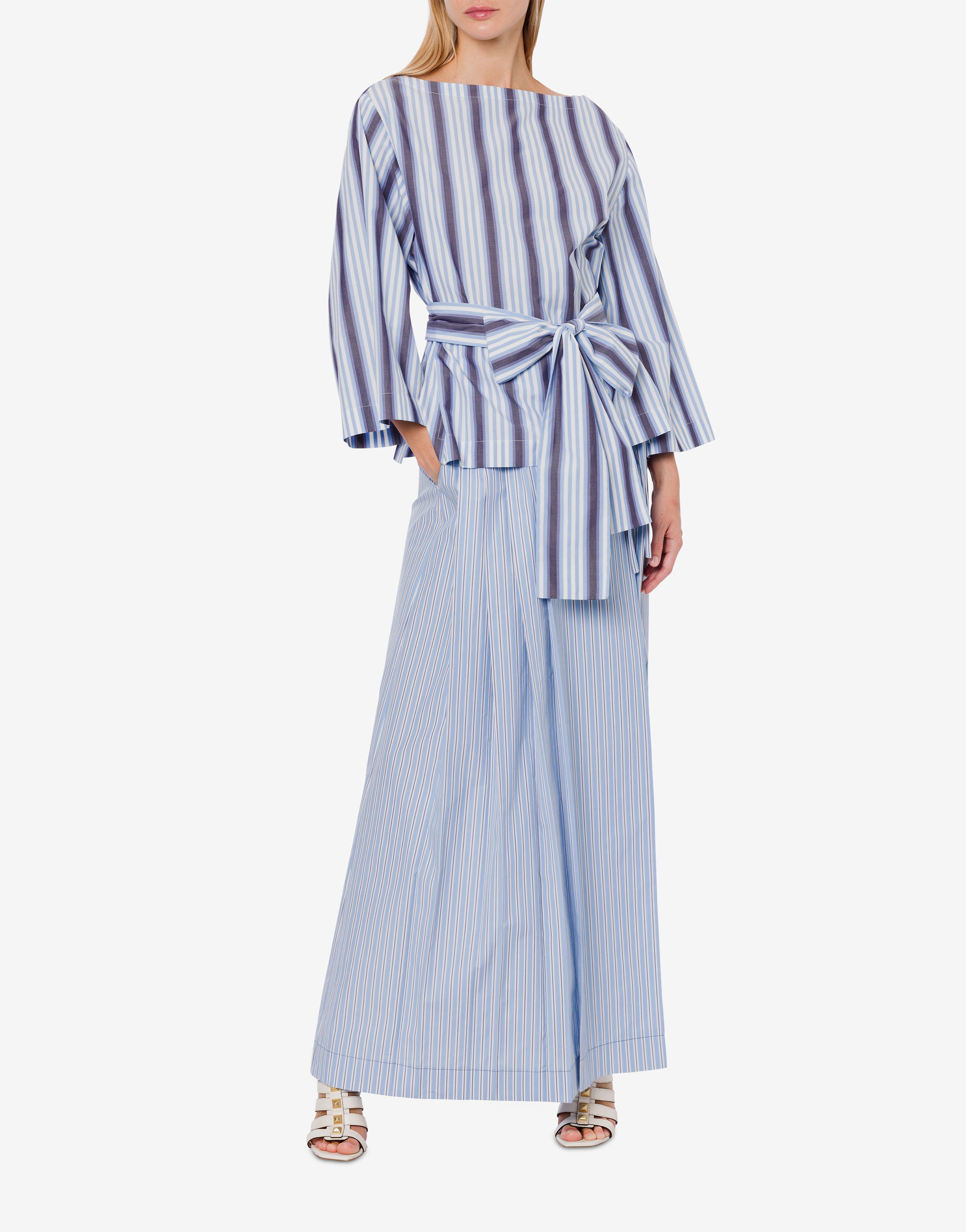 Blouse in striped poplin with sash