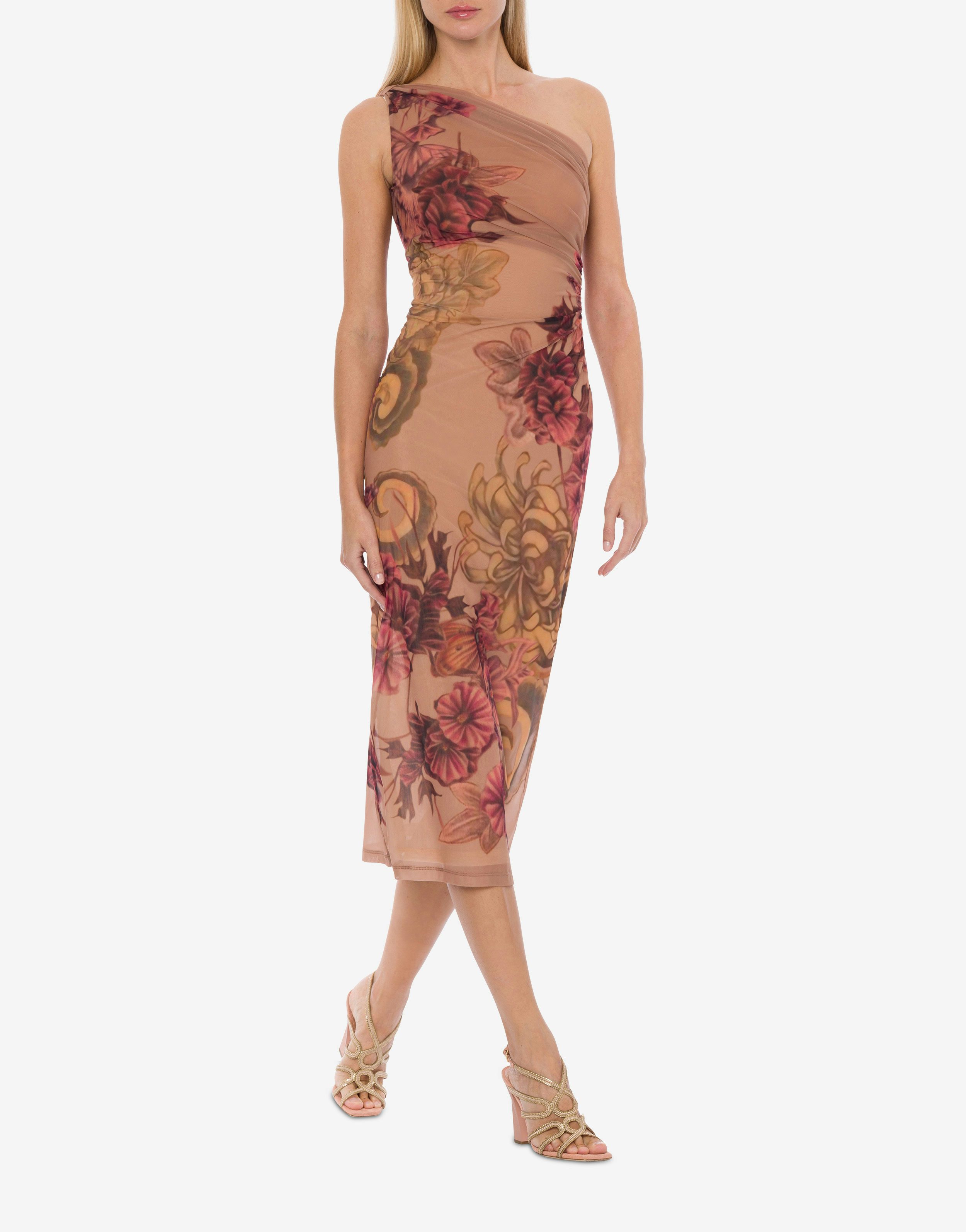 Ein-Schulter-Kleid mit Tattoo-Print