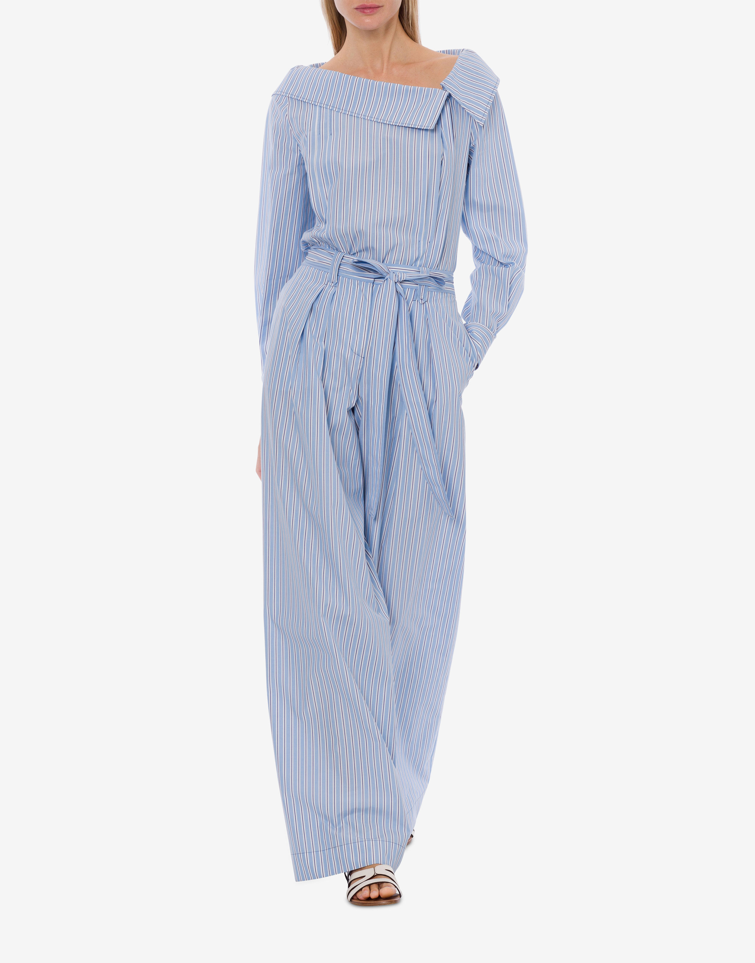 Jumpsuit in striped poplin with sash
