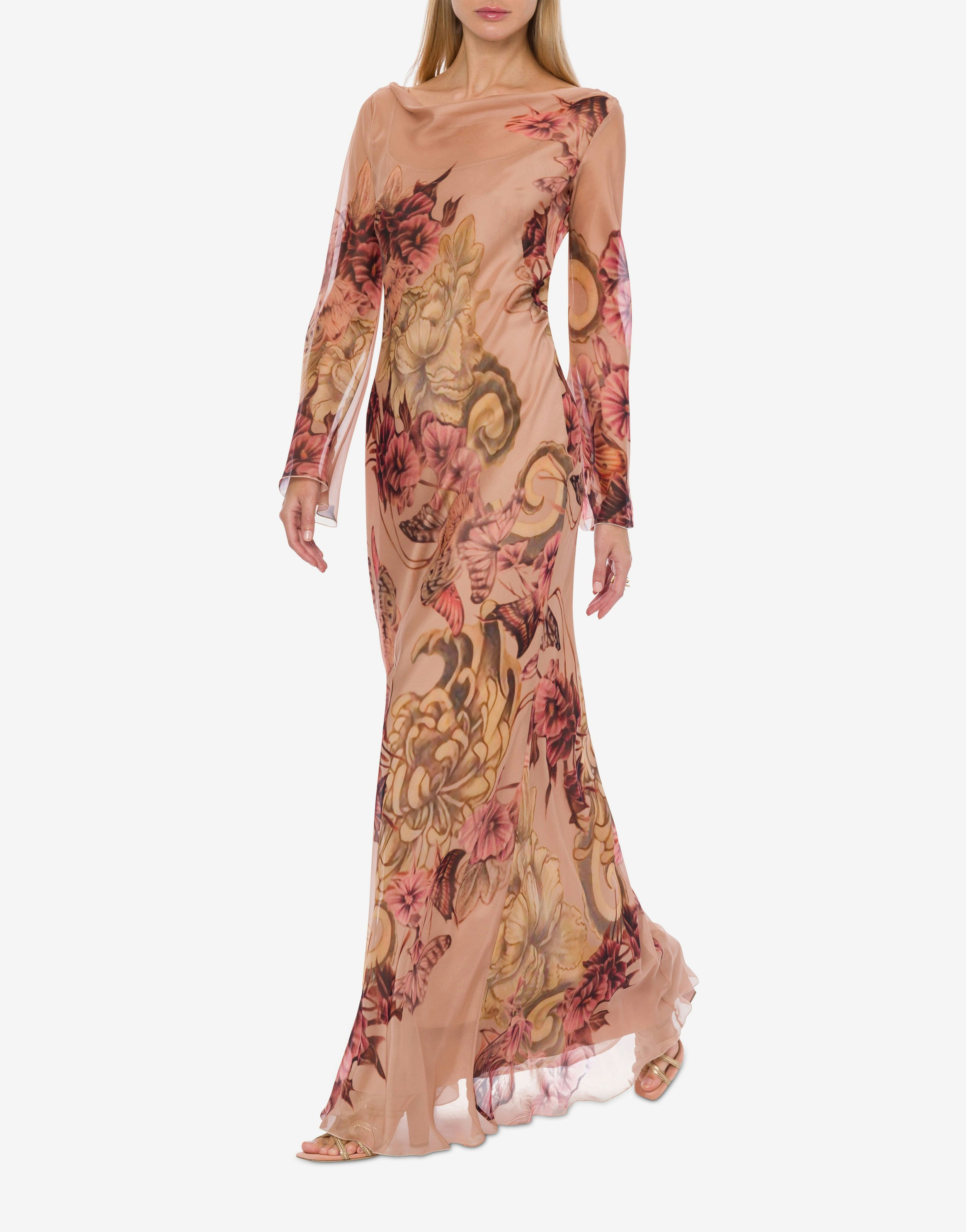 Vestido de gasa de seda con estampado Tattoo
