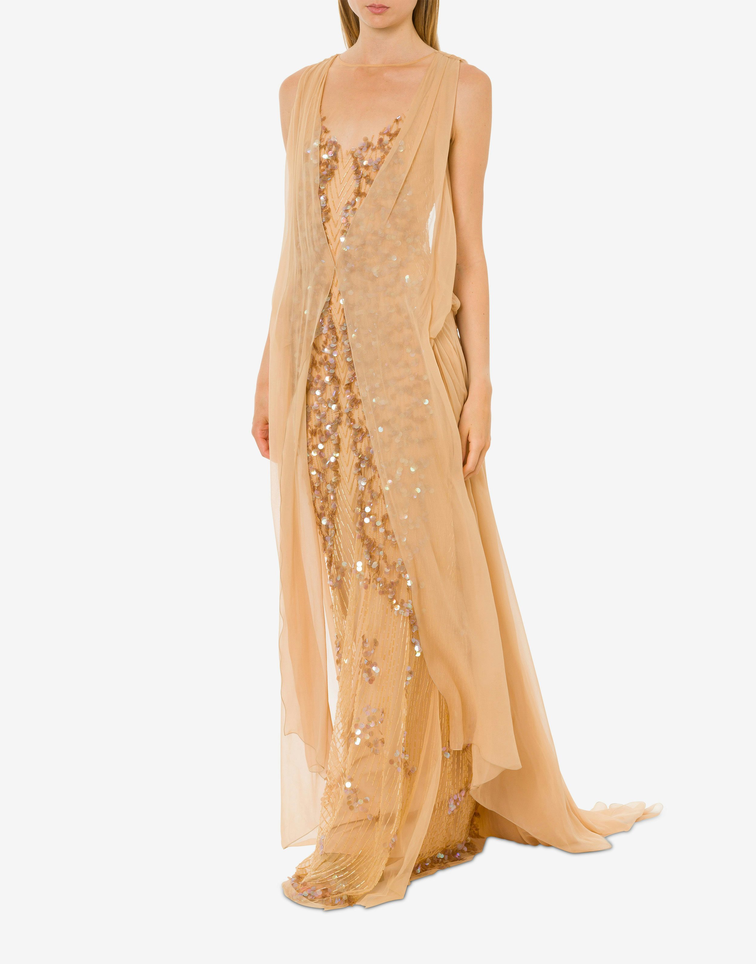 Long dress in sequins and organic chiffon.