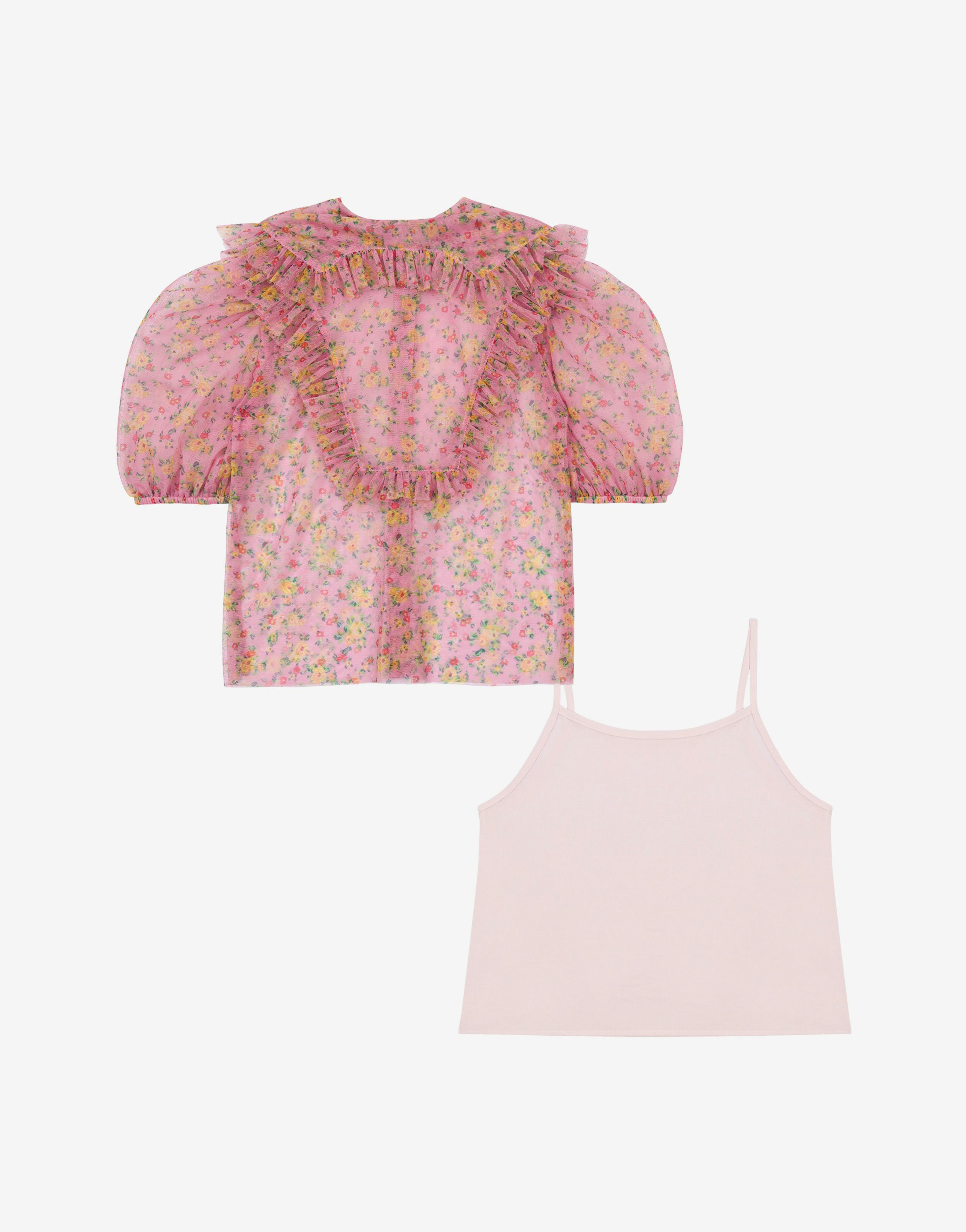 Kids' tulle shirt with floral print