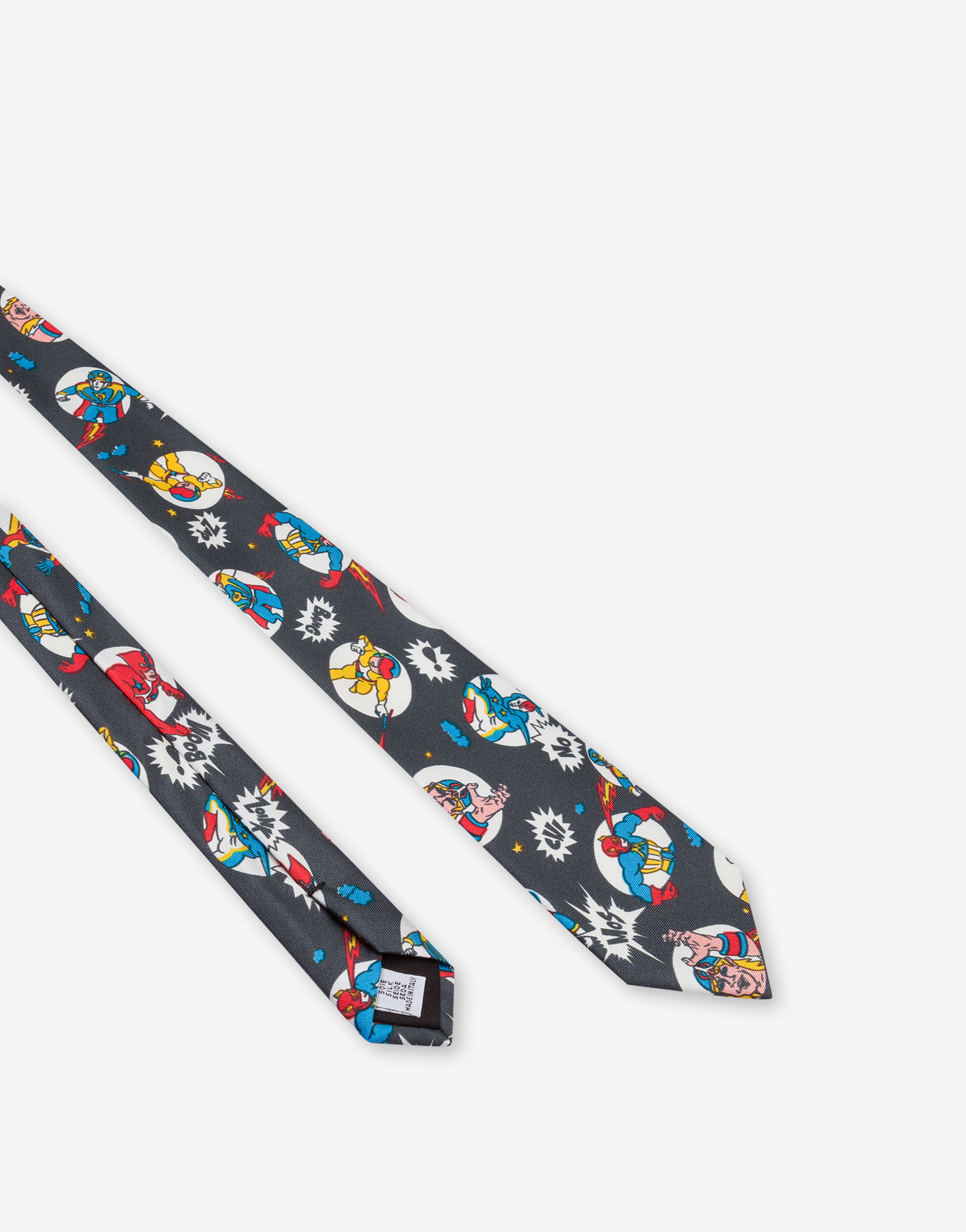 Moschino Superheroes silk tie | Moschino Official Store