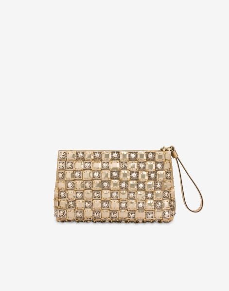 Satin clutch with studs and sequins