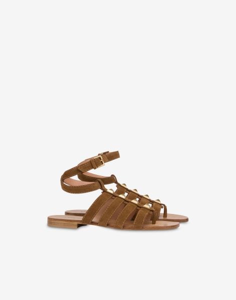 Low split leather sandals with Cage studs