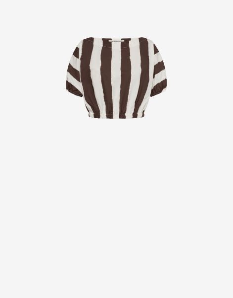 Stretch cotton striped crop blouse