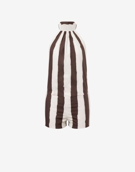 Striped short jumpsuit in stretch cotton