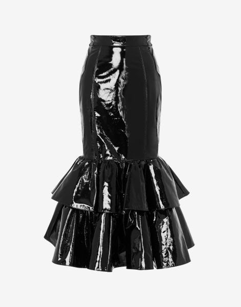 Patent leather skirt with ruffles