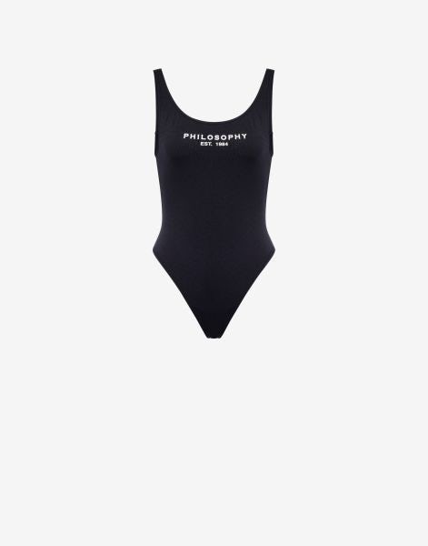One-piece swimsuit with logo print
