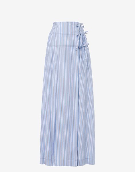 Long skirt in striped poplin with bows