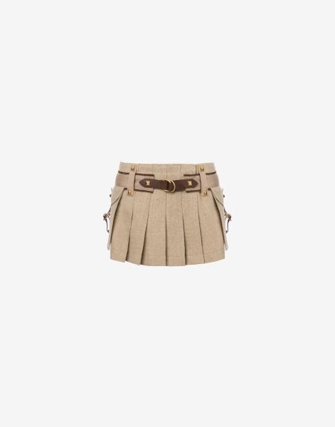 Pleated miniskirt in linen basketweave