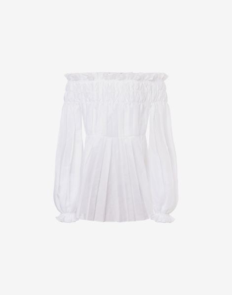 Off-the-shoulder blouse in pleated organza