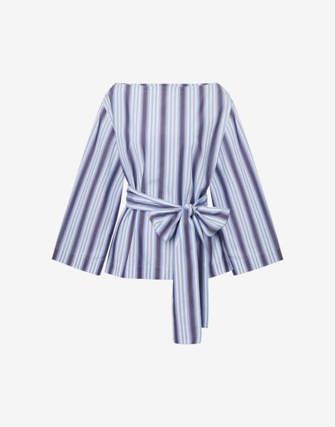Blouse in striped poplin with sash