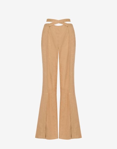 Flare trousers in viscose twill and stretch linen
