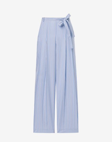 Trousers in striped poplin with bow