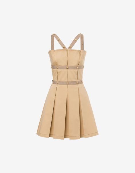Pleated minidress in stretch sateen with studs