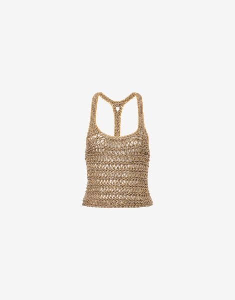 Crop top in linen ribbon and gold chain
