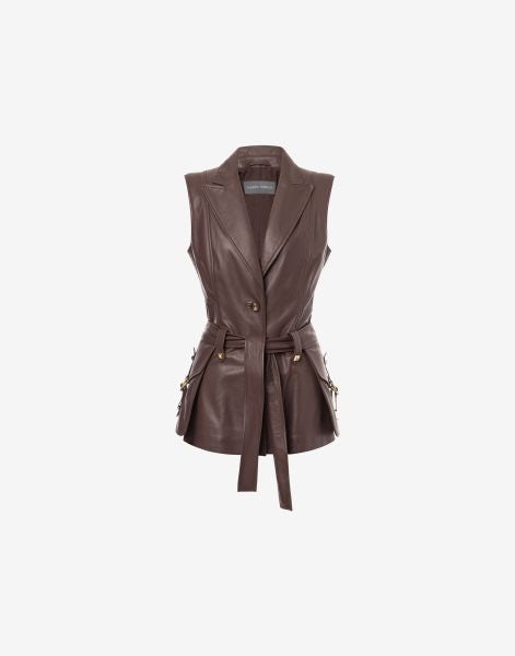 Waistcoat in glove nappa leather with studs