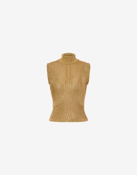 Pointelle lamé knitted top