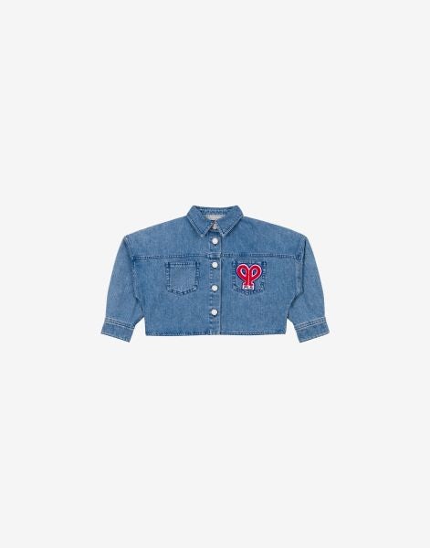 Kids' cropped denim jacket with 'double p' patch