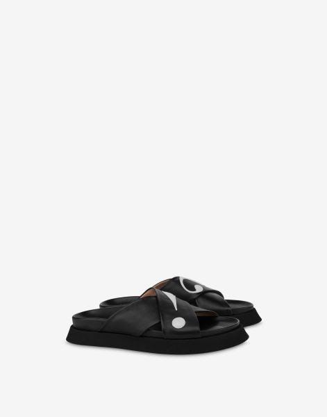 Moschino Symbols nappa leather flatform sandals