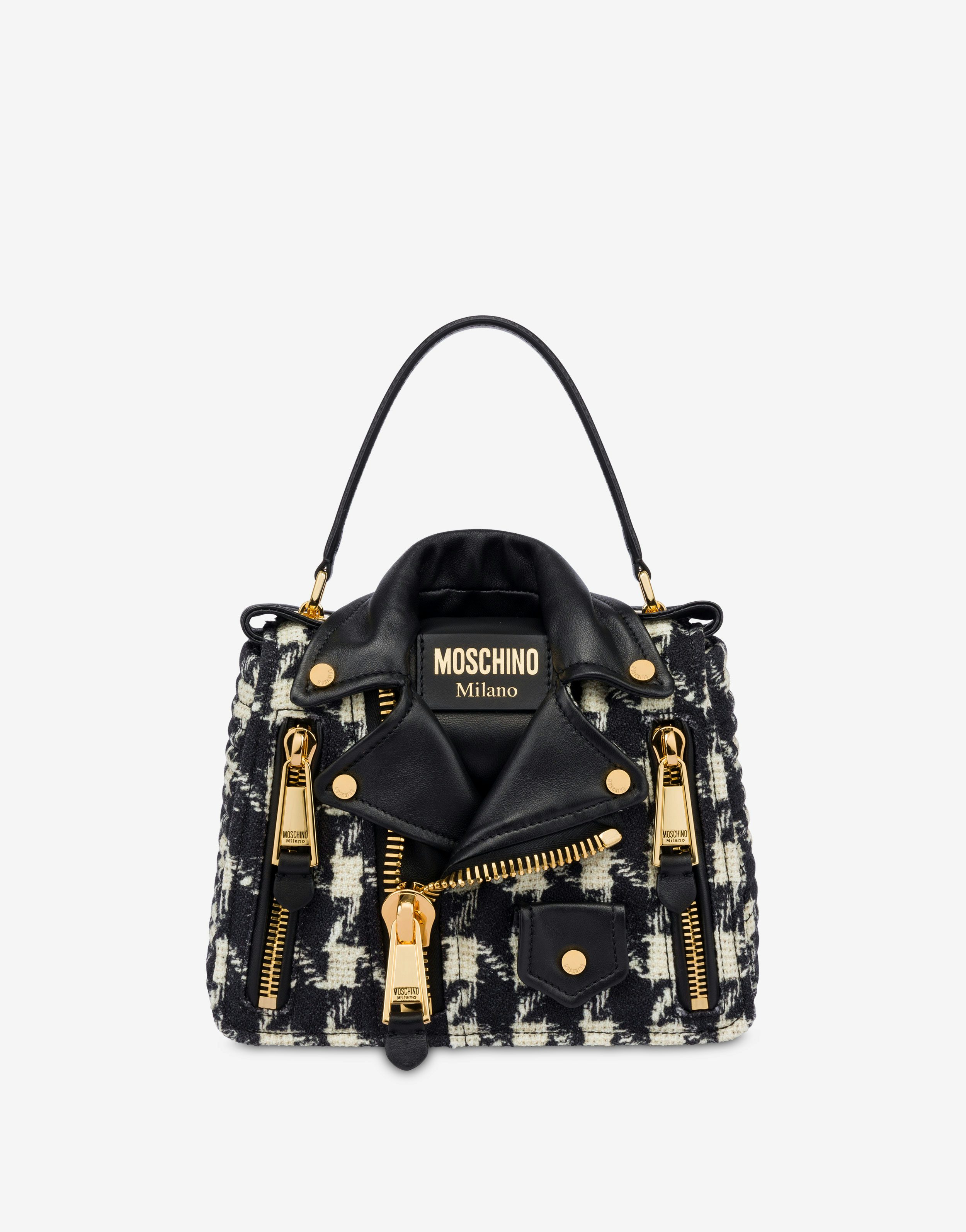 Wool Houndstooth Moschino Biker Bag