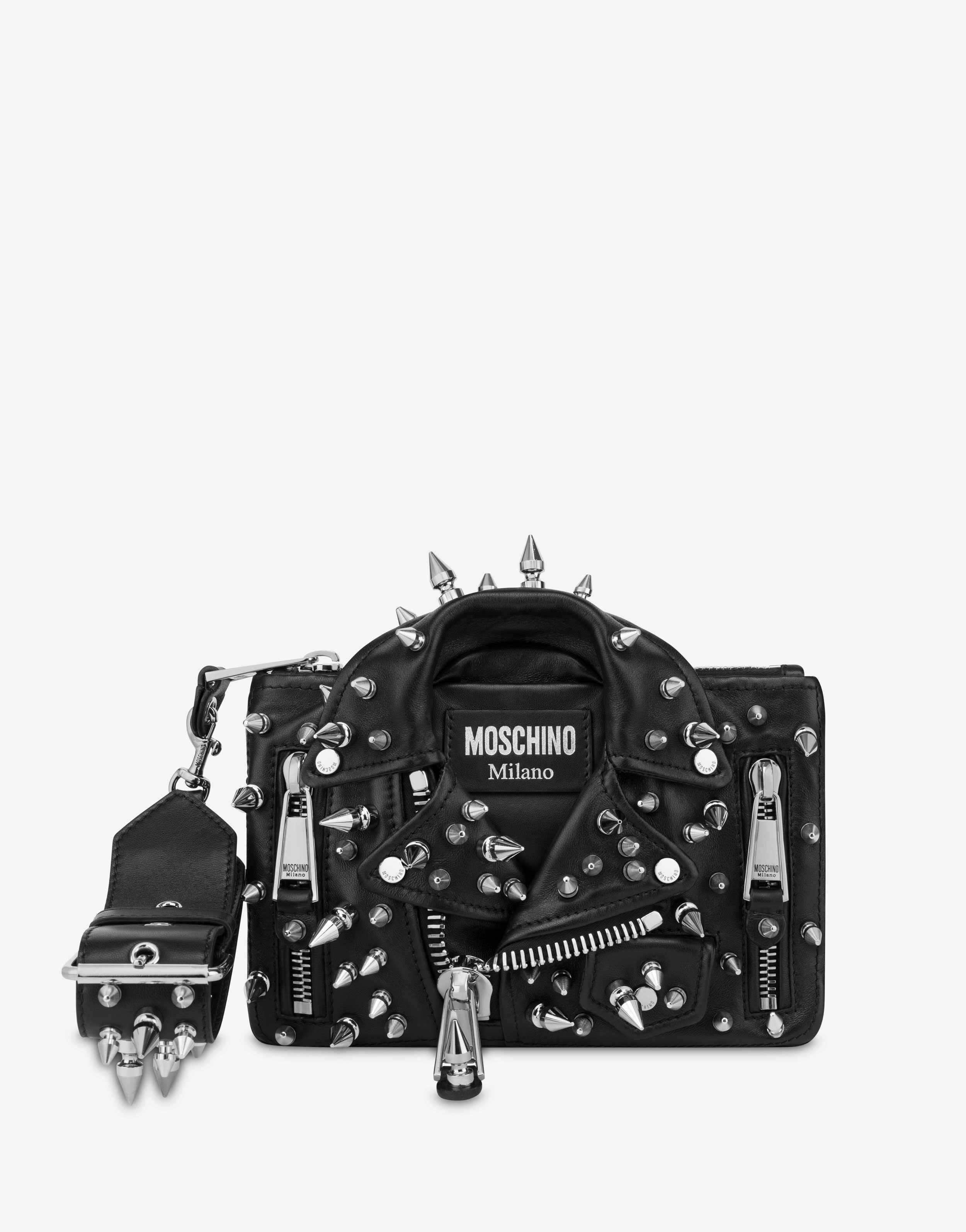 Moschino Biker Bag Clutch In Nappa Leather With Studs