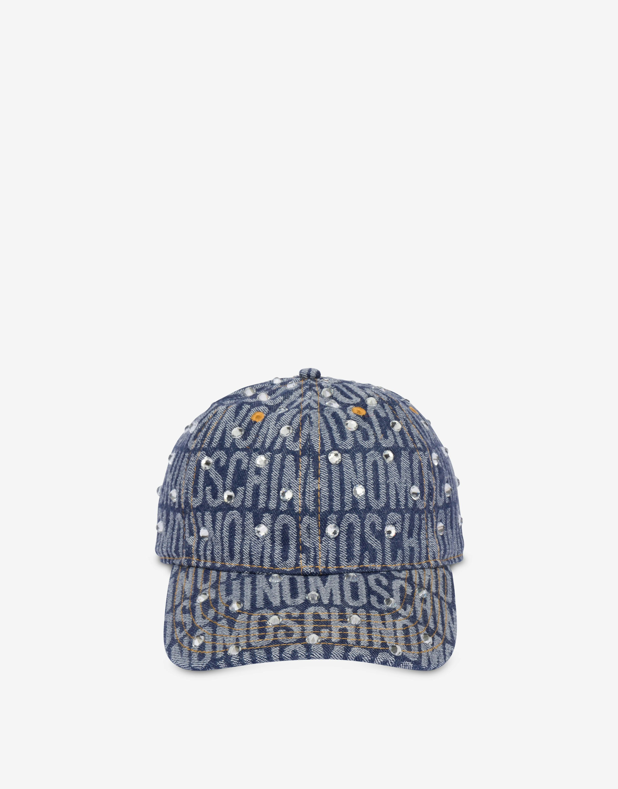 Allover Logo Denim Cap With Rhinestones