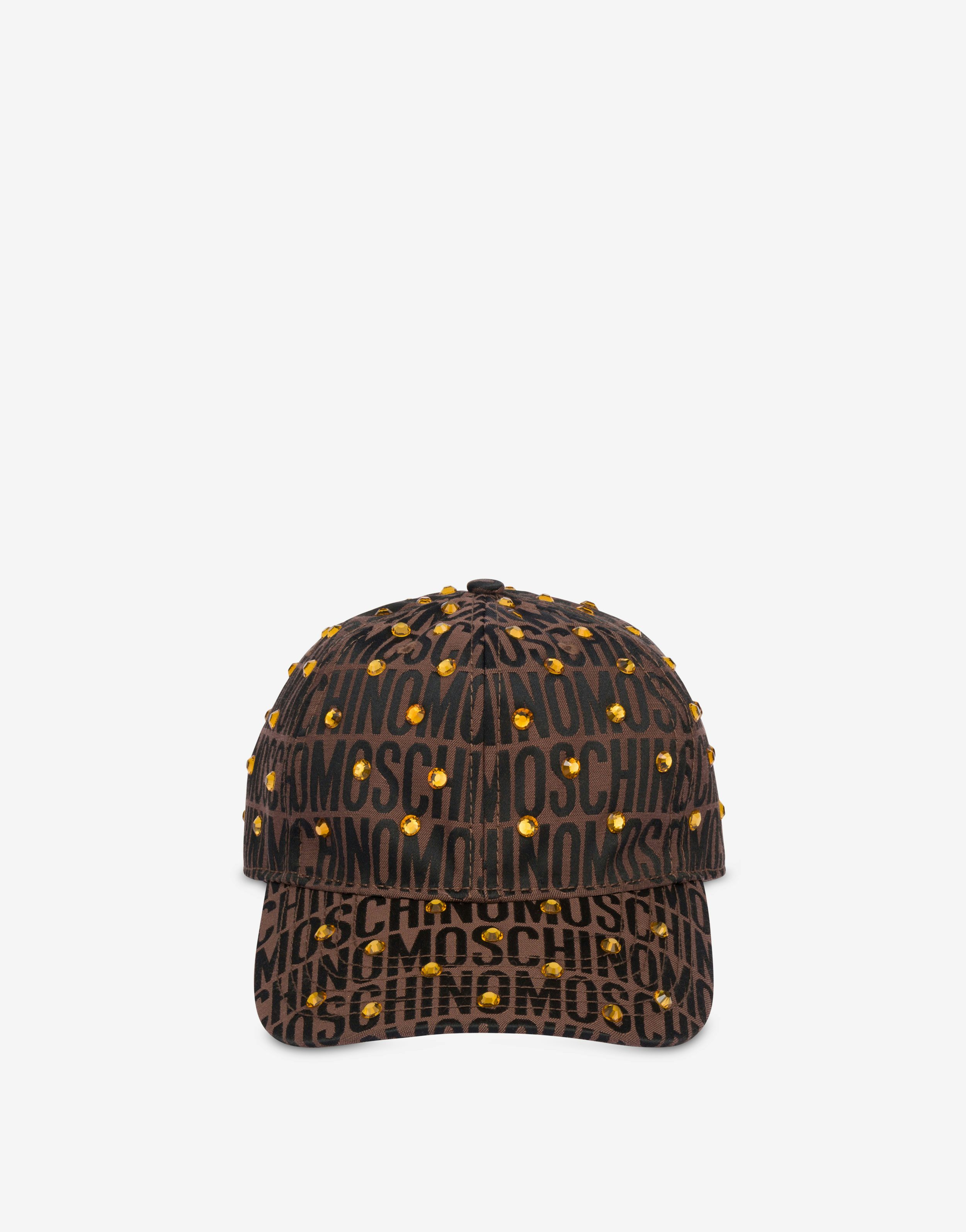 Allover Logo Nylon Cap With Rhinestones