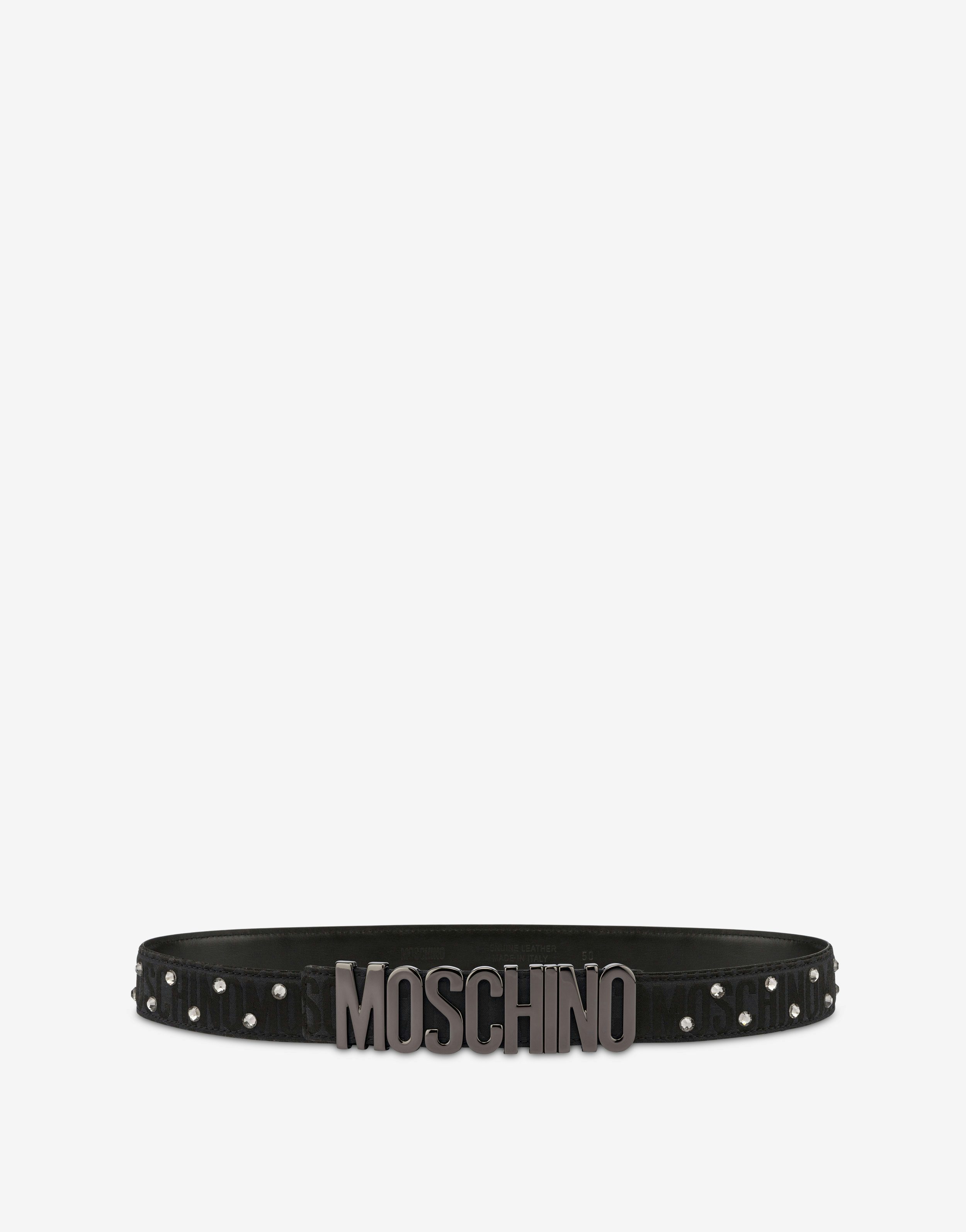 Allover Logo Nylon Belt With Rhinestones