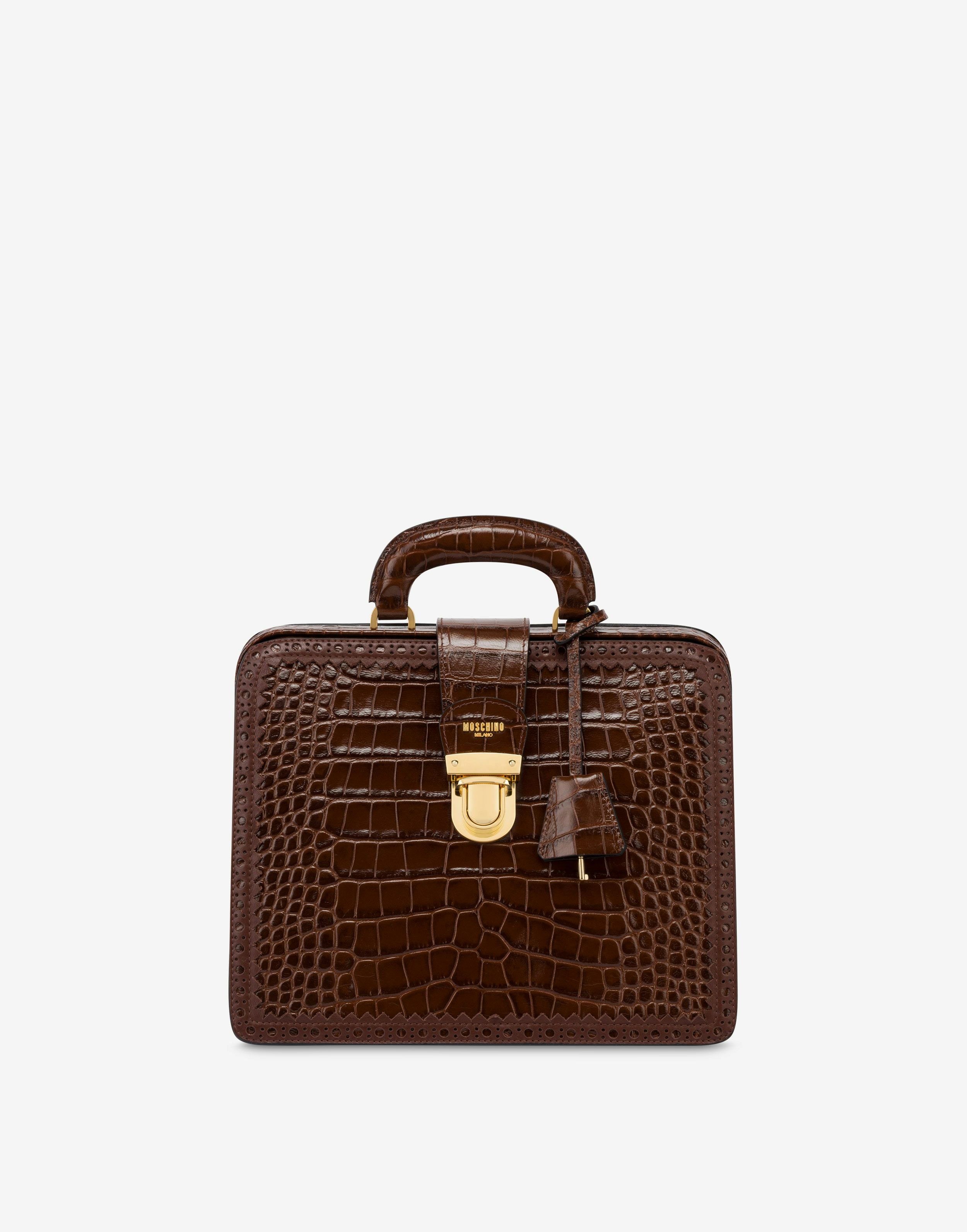 Vintage Suitcase Crocodile Print Handbag