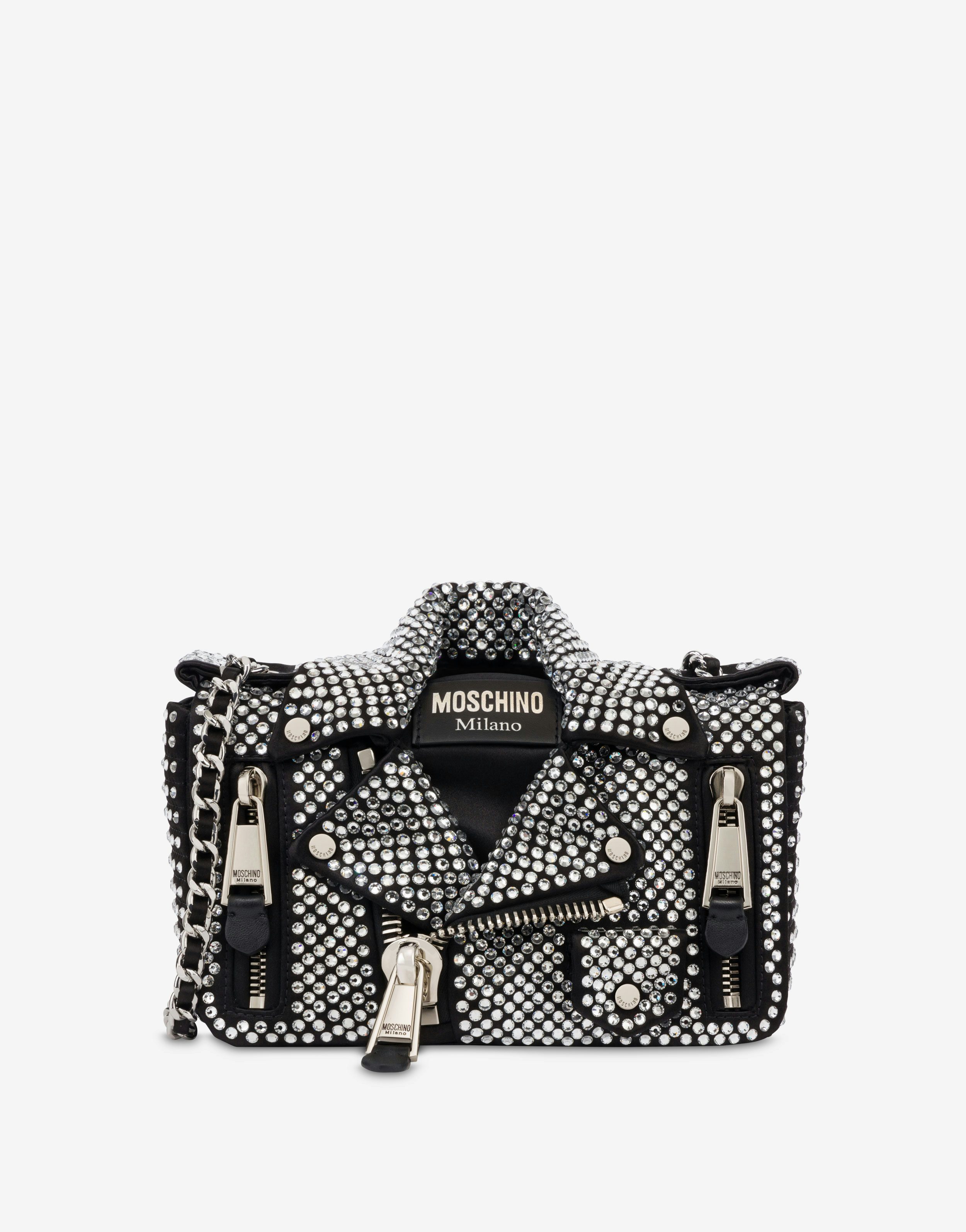 Satin Biker Bag With All-over Rhinestones