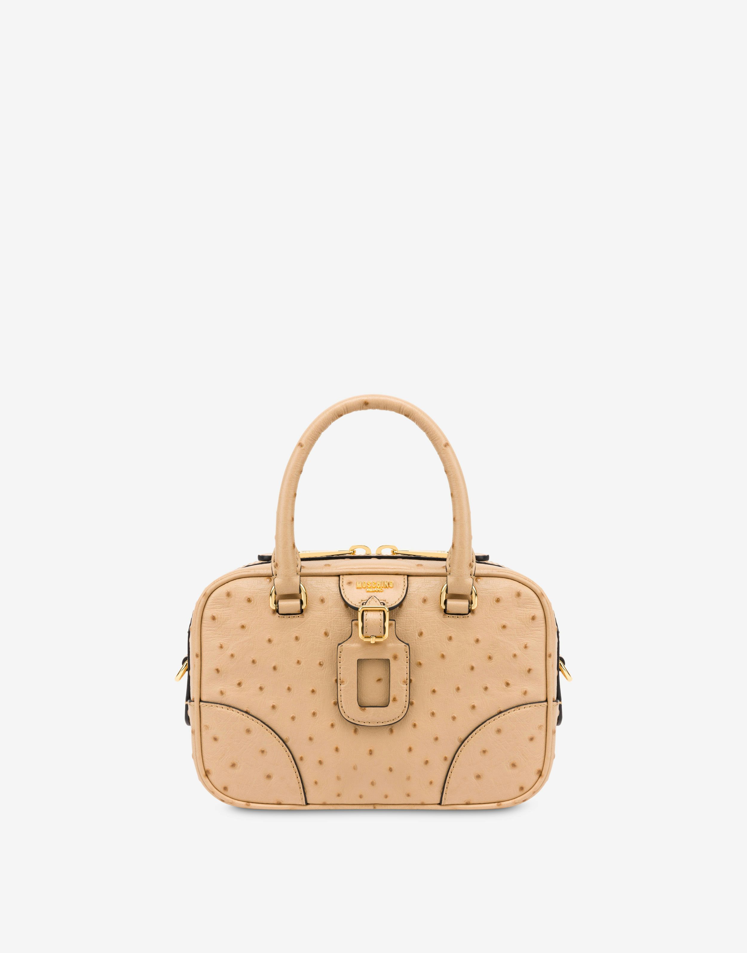 Travel Tag Handbag With Ostrich Print