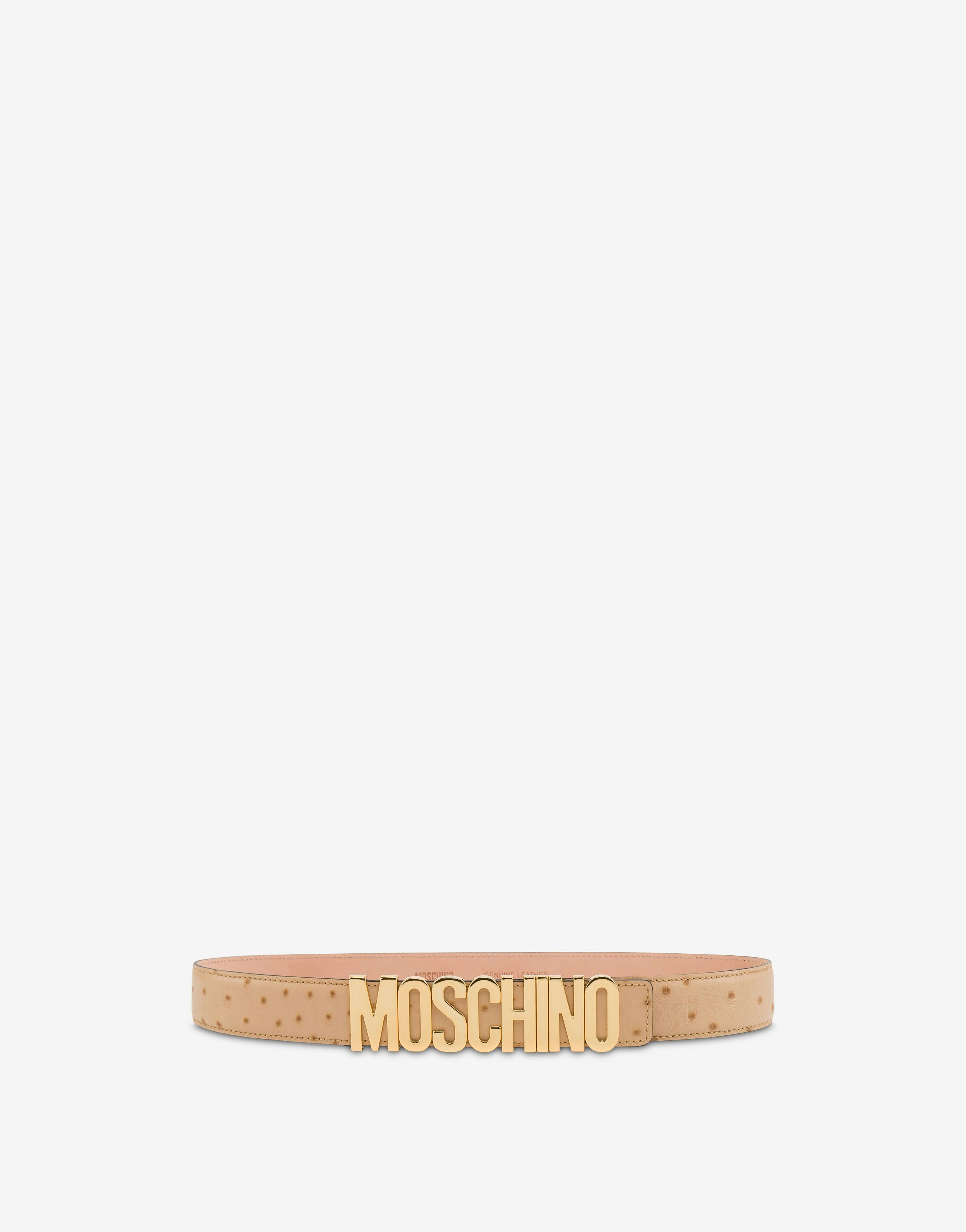 Lettering Logo Belt With Ostrich Print