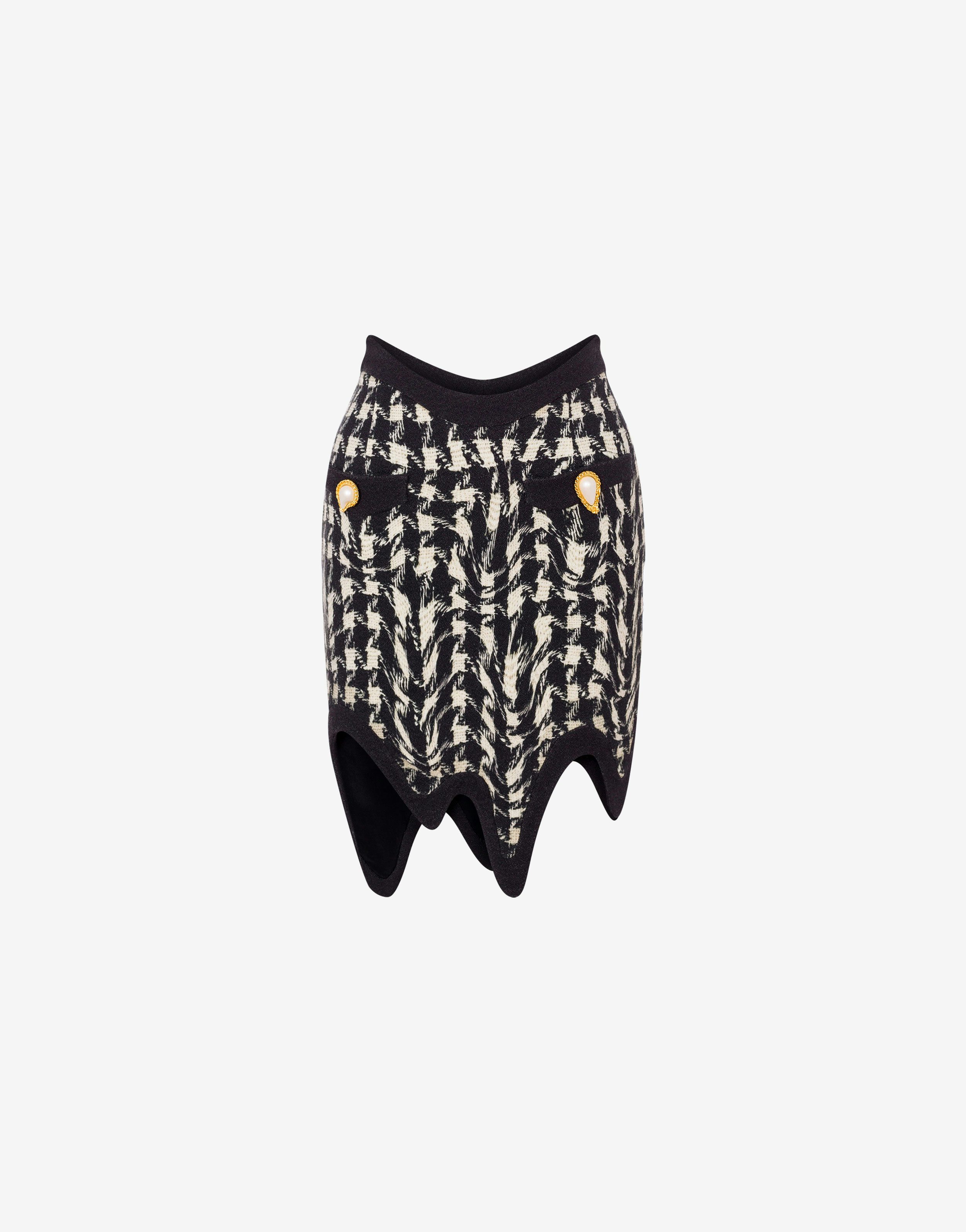 Pied De Poule Print Wool Miniskirt